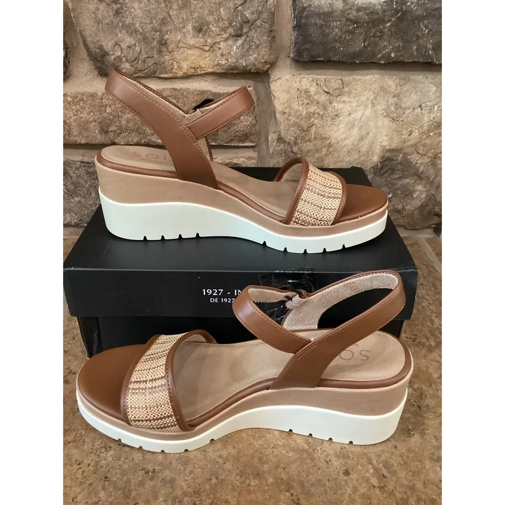 Naturalizer Graciela Wedge Sandals Brown Raffia Platform‎ Womens Size 10 New